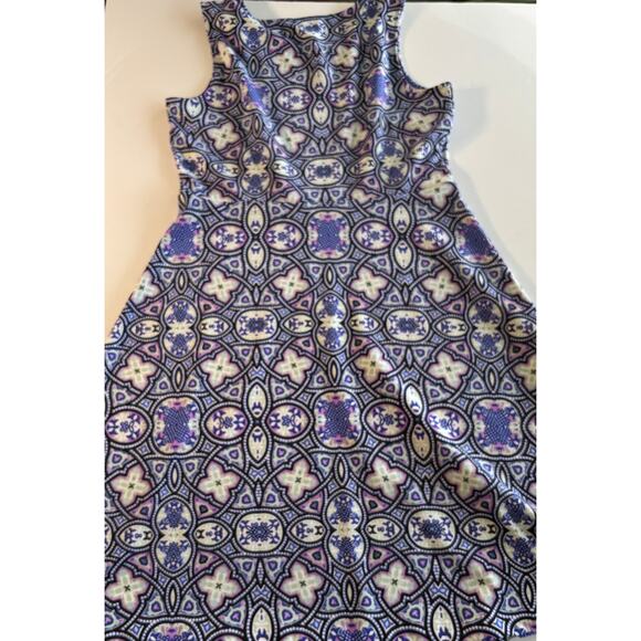 Talbots Sleeveless Fit & Flare Dress Mosaic Blue Purple Print Boho Chic Size 10 - Picture 5 of 7